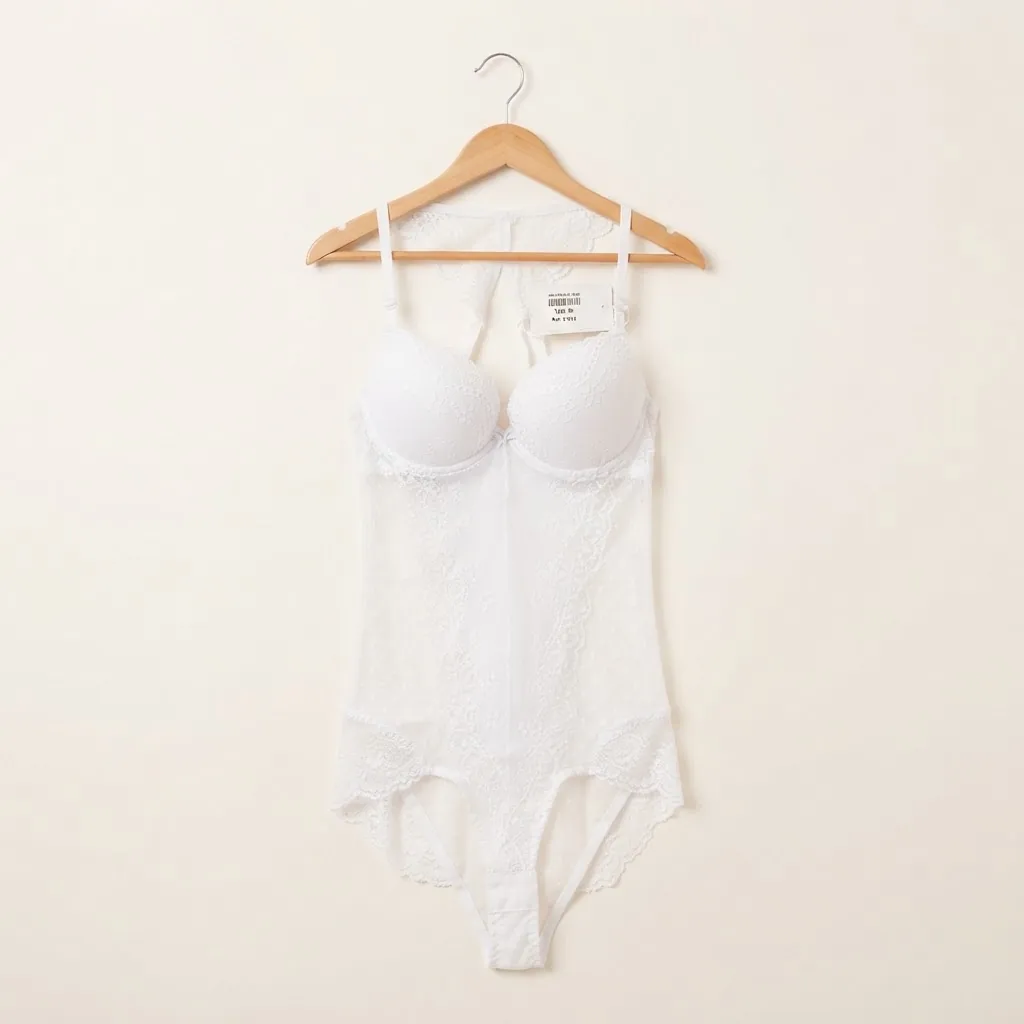 Body branco com bojo em cabide de madeira
